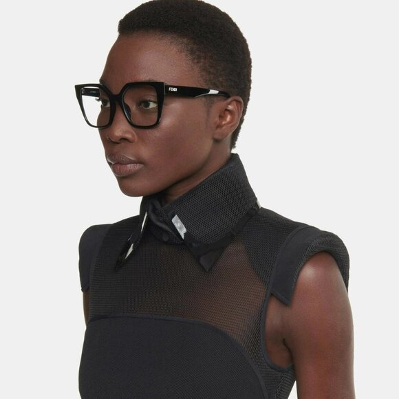 Fendi Women Eyeglasses Shiny Black Demo Geometric FE50002I WAY 001 BRAND NEW